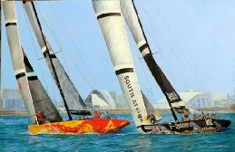  China Team vs Shosholoza America's Cup marine art by Dawn Lawrence painting