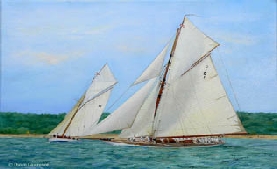 Mariquita maritime oil painting by Dawn Lawrence art-work classic yachts