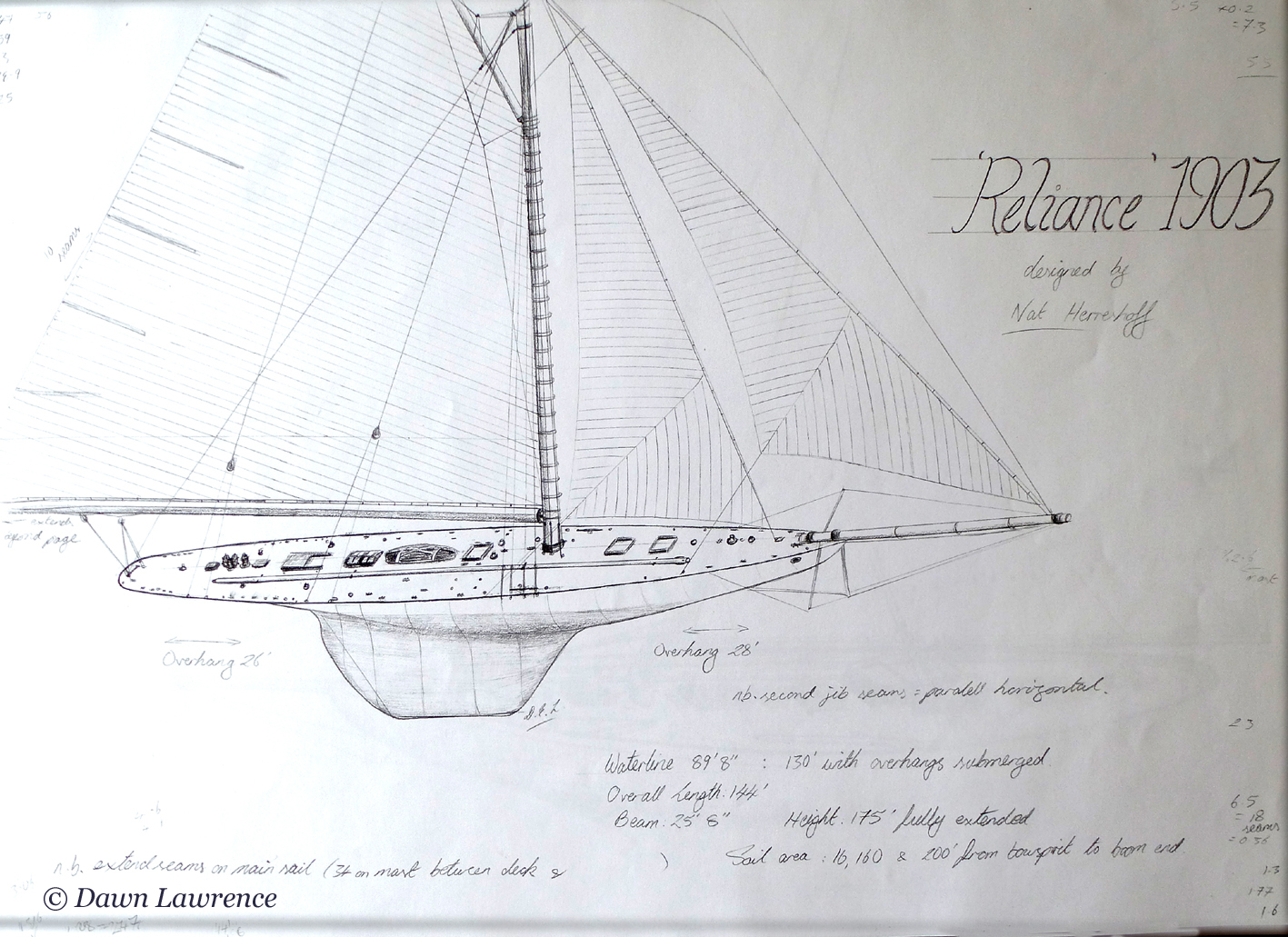 yacht reliance drawing by dawn lawrence